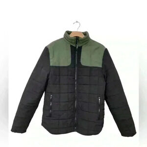 Nomad Mens Quilted Puffer Jacket Medium Black Green Insulated Full Zip Lined
